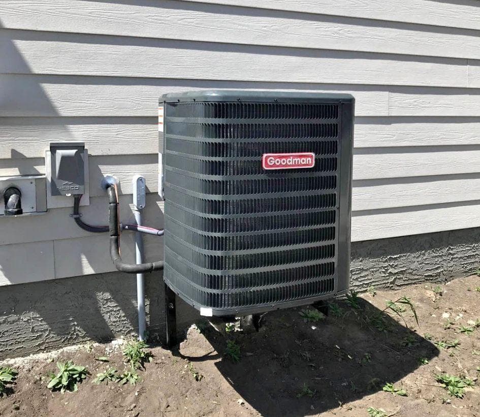 Goodman condenser unit professionally installed by Aaron Cold Tech in Calgary